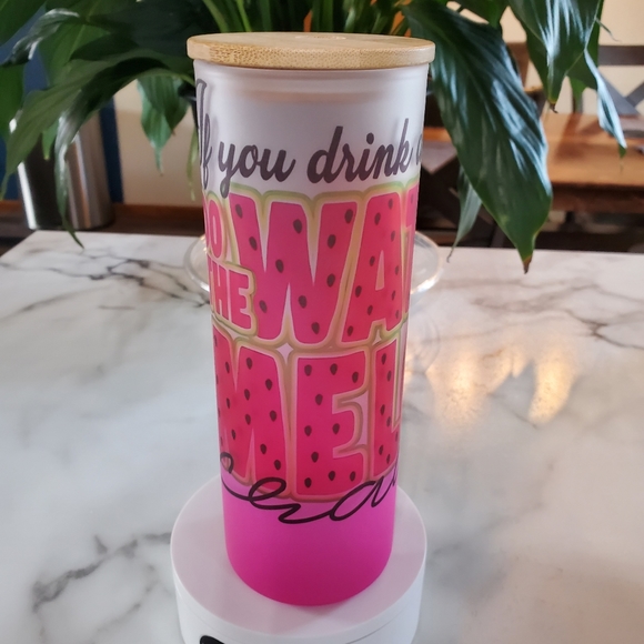 Do The Watermelon Crawl 20oz Gradient Pink Glass Tumbler with duo lids 🎉sale - Picture 7 of 10